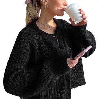 Womens Cardigan Sweater Button Down Long Sleeve Chunky Soft Knit Sweater Fall Open Front Coat