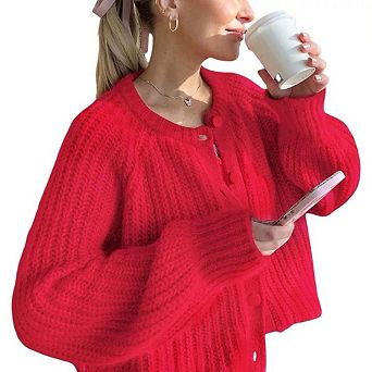 Womens Cardigan Sweater Button Down Long Sleeve Chunky Soft Knit Sweater Fall Open Front Coat