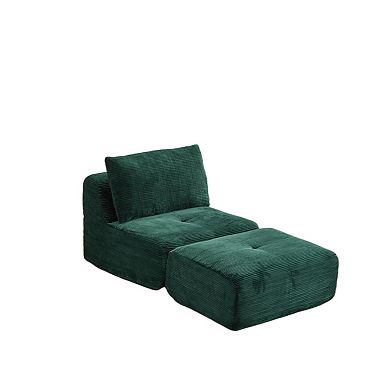 Whisen Modern Memory Foam Compressed Chaise Longue with Movable Ottoman Corduroy Fabric