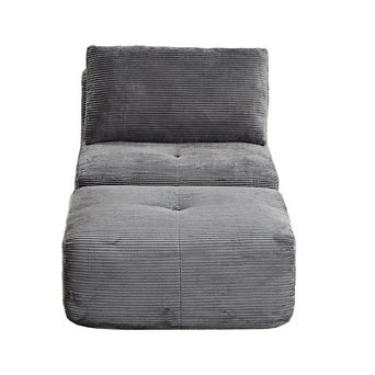 Whisen Modern Memory Foam Compressed Chaise Longue with Movable Ottoman Corduroy Fabric
