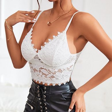 Lace Bralette for Women Spaghetti Strap Tank Top V Neck Slim Basic Camisoles