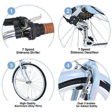 Whisen City-style 26 Inch Ladies Bicycle, 7 Speed, Steel Frame, Front and Rear V brakes