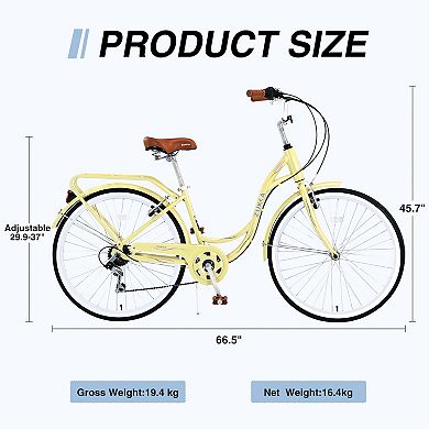 Whisen City-style 26 Inch Ladies Bicycle, 7 Speed, Steel Frame, Front and Rear V brakes