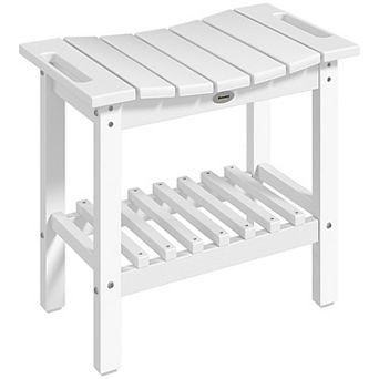 Outsunny Shower Bench, HDPE Shower Stool with Storage Shelf