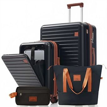 Luggage Set of 4 with USB Ports, 20 in Front-Opening Carry-On, 28 in Checked Suitcase with TSA Lock