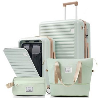Luggage Set of 4 with USB Ports, 20 in Front-Opening Carry-On, 28 in Checked Suitcase with TSA Lock