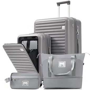 Luggage Set of 4 with USB Ports, 20 in Front-Opening Carry-On, 28 in Checked Suitcase with TSA Lock