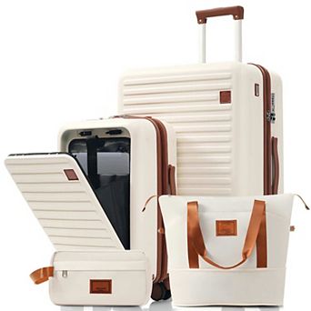 Luggage Set of 4 with USB Ports, 20 in Front-Opening Carry-On, 28 in Checked Suitcase with TSA Lock