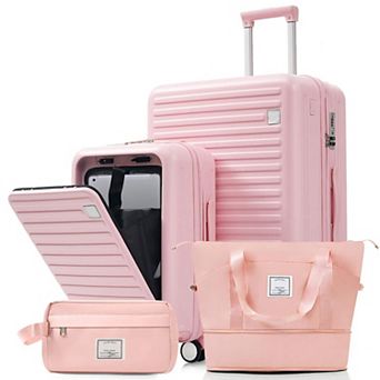 Luggage Set of 4 with USB Ports, 20 in Front-Opening Carry-On, 28 in Checked Suitcase with TSA Lock