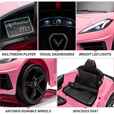 Kids Electric Car, 12V Ride-On with Remote Control, Visual Dashboard & LED Lights, Sports Toy