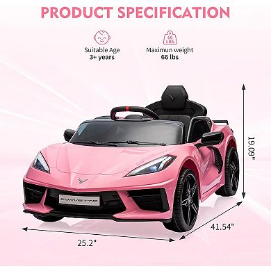 Kids Electric Car, 12V Ride-On with Remote Control, Visual Dashboard & LED Lights, Sports Toy