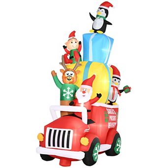 LOVMOR Outsunny 9ft Christmas Inflatable Santa Gift Car Elk Elf Penguins LED Decor
