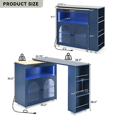 Whisen Modern Kitchen Island with Extended Table and LED Lights