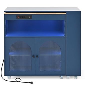 Whisen Modern Kitchen Island with Extended Table and LED Lights