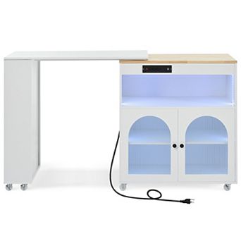 Whisen Modern Kitchen Island with Extended Table and LED Lights