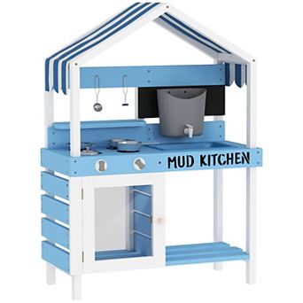 Qaba Mud Kitchen for Kids, Outdoor Play Kitchen w/ Sink, Faucet, Water Tank