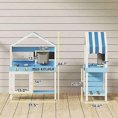 Qaba Mud Kitchen for Kids, Outdoor Play Kitchen w/ Sink, Faucet, Water Tank