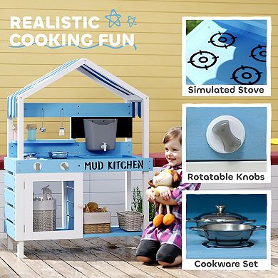 Qaba Mud Kitchen for Kids, Outdoor Play Kitchen w/ Sink, Faucet, Water Tank