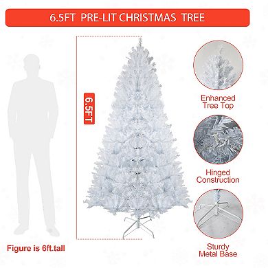 6.5 Ft Prelit Artificial Christmas Tree with 250 LED Lights & 818 Branches Tips, White