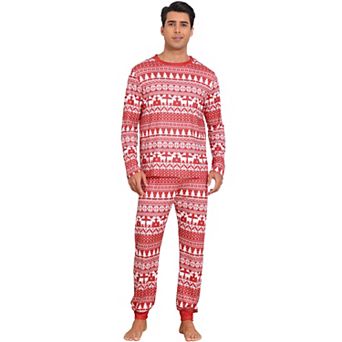 Men's Christmas Family Matching Pajama Set Elk Long Sleeve Xmas Tree Snow Sleepwear Lounge Set