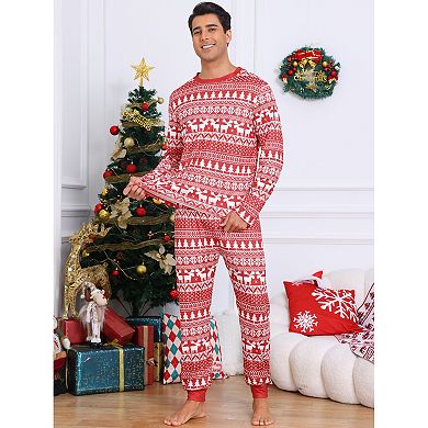Men's Christmas Family Matching Pajama Set Elk Long Sleeve Xmas Tree Snow Sleepwear Lounge Set