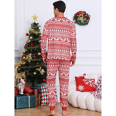Men's Christmas Family Matching Pajama Set Elk Long Sleeve Xmas Tree Snow Sleepwear Lounge Set