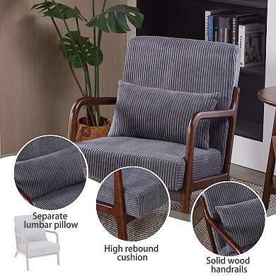 Mid-Century Arm Accent Chair with Pillow, Upholstered Reading Chair