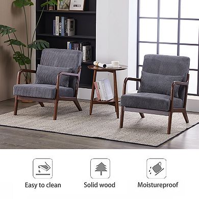Mid-Century Arm Accent Chair with Pillow, Upholstered Reading Chair