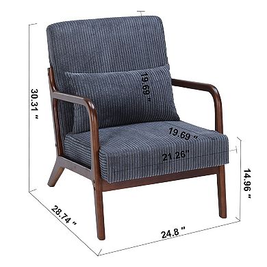 Mid-Century Arm Accent Chair with Pillow, Upholstered Reading Chair
