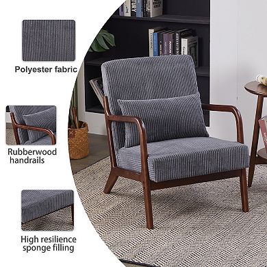 Mid-Century Arm Accent Chair with Pillow, Upholstered Reading Chair