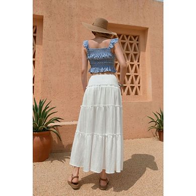 Long Skirts for Women Boho Maxi SkirtSwing Tiered A-Line Elastic High Waist Dress with Pockets