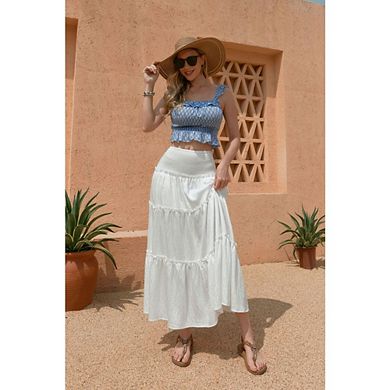 Long Skirts for Women Boho Maxi SkirtSwing Tiered A-Line Elastic High Waist Dress with Pockets
