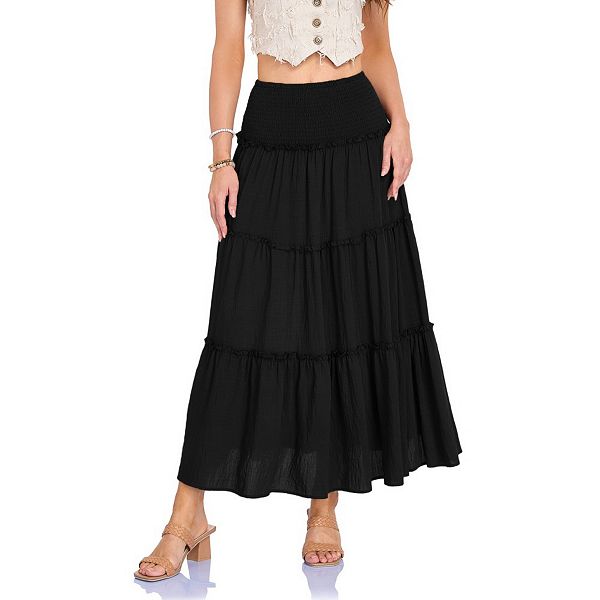 Long Skirts for Women Boho Maxi SkirtSwing Tiered A-Line Elastic
