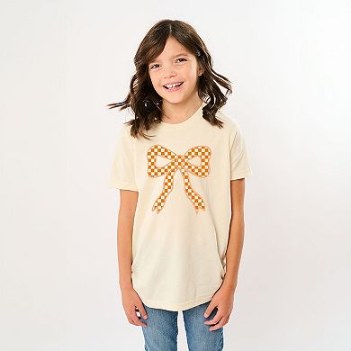 Coquette Orange Checker Bow - Youth Short Sleeve Graphic T-Shirt
