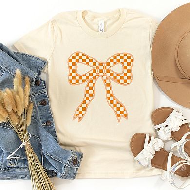 Coquette Orange Checker Bow - Youth Short Sleeve Graphic T-Shirt