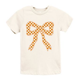 Coquette Orange Checker Bow - Youth Short Sleeve Graphic T-Shirt