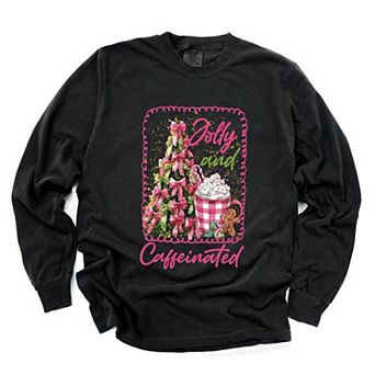Jolly And Caffeinated - Women's Garment Dyed Long Sleeve Graphic T-Shirt