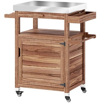 Outsunny Grill Cart, Stainless Steel Top Kitchen Island with Drawer