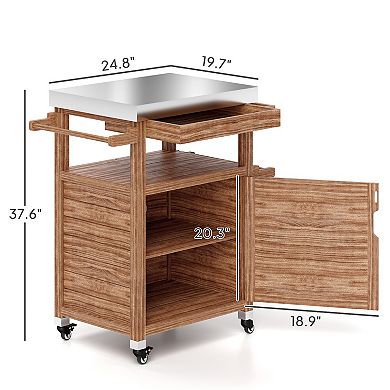 Outsunny Grill Cart, Stainless Steel Top Kitchen Island with Drawer
