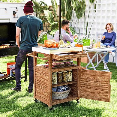 Outsunny Grill Cart, Stainless Steel Top Kitchen Island with Drawer