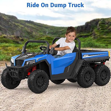 24V 4WD 6-Wheel Electric Ride-On Dump Truck, 2-Seater, Remote Control, Dump Bed, 5MPH Max Speed