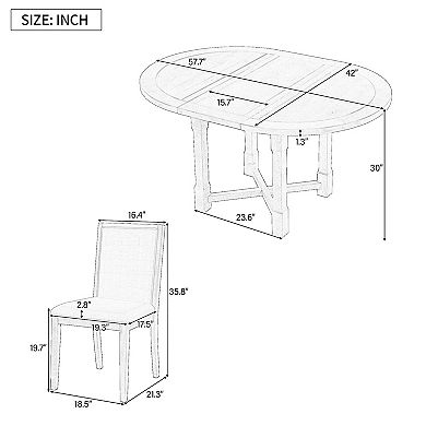 Whisen 5-Piece Extendable Dining Table Set for 4, Round Dining Table for 4 with Upholstered Chairs