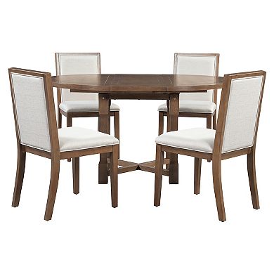 Whisen 5-Piece Extendable Dining Table Set for 4, Round Dining Table for 4 with Upholstered Chairs