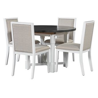 Whisen 5 pc Extendable Dining Table Set for 4, Round Dining Table for 4 with Upholstered Chairs