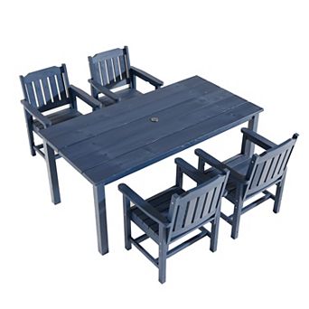 Patio Dining Set, HIPS Outdoor Dining Table and Chairs, with Umbrella Hole, Weather Resistant