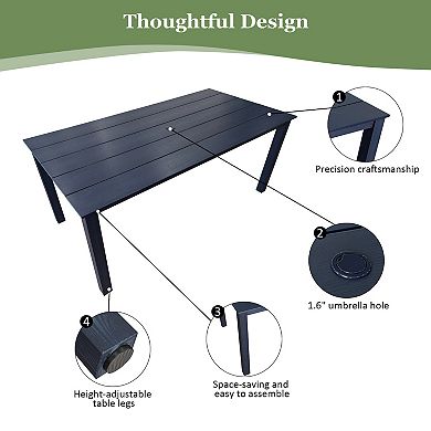 Patio Dining Set, HIPS Outdoor Dining Table and Chairs, with Umbrella Hole, Weather Resistant