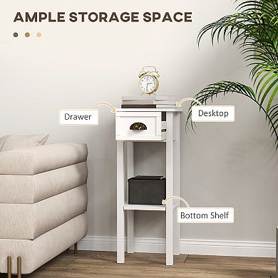 HOMCOM 2-Tier Side Tables Set of 2 with Drawer Shelf for Living Room