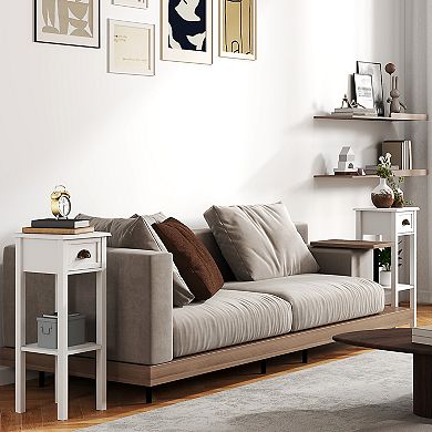 HOMCOM 2-Tier Side Tables Set of 2 with Drawer Shelf for Living Room