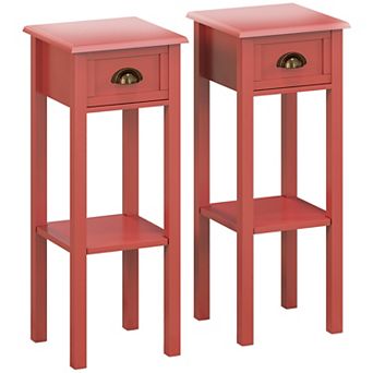 HOMCOM 2 tier Side Tables Set of 2 with Drawer Shelf for Living Room