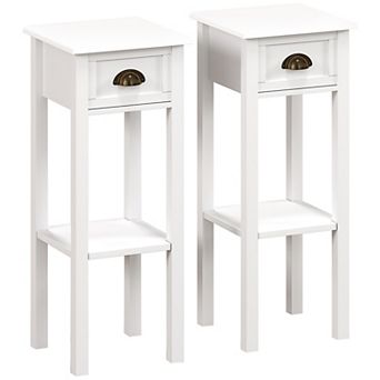 HOMCOM 2 tier Side Tables Set of 2 with Drawer Shelf for Living Room